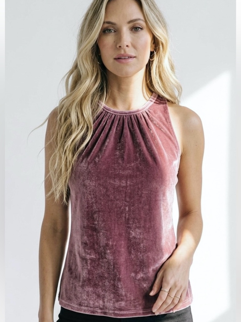 MICHAEL KORS New Mauve Velour Sleeveless Tank Top Crushed Velvet Ruched Medium